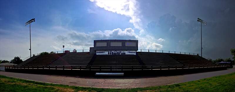 Stadium bleachers at Kansas Wesleyan University in Salina, Kansas