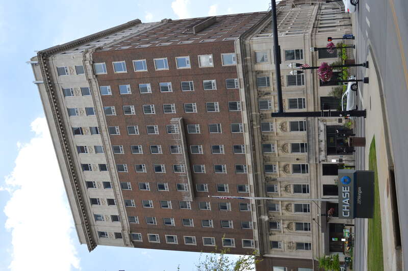Front of the former Lafayette Hotel, located at 200-206 E. Main Street (U.S. Routes 25/60/421) in downtown Lexington, Kentucky, United States.  Built in 1920 and now part of the Lexington-Fayette County Government Building Block, it is listed with