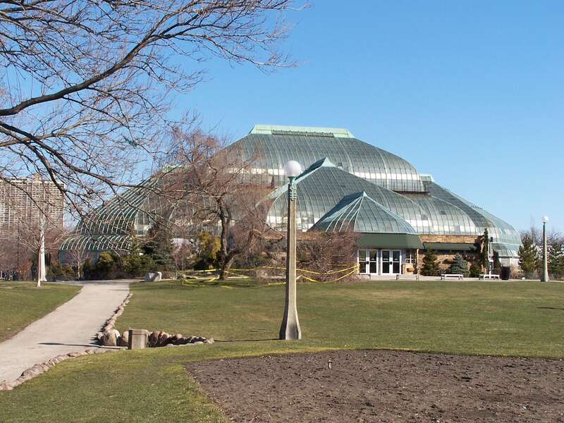 Lincoln Park Conservatory in Chicago, Illinois.  Photograph taken from the lawn on the south side of the building on March 22, 2004.