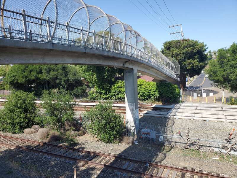 The Sycamore Avenue footbridge in Hayward, California, in May 2024