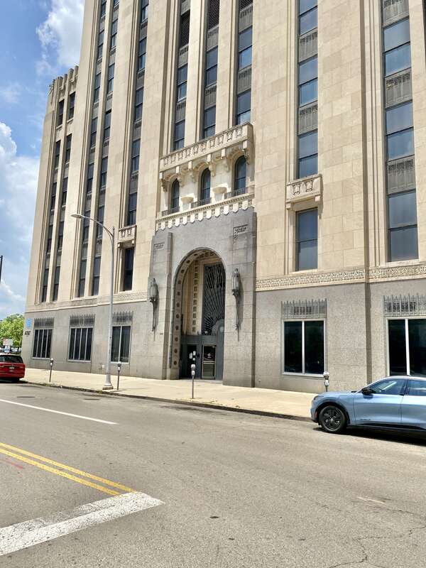 Built in 1930, this Art Deco-style building was designed by Schenck and Williams for the Ohio Bell Telephone Company to serve as their offices and main switchboard in Downtown Dayton.  The building features a granite base, a limestone exterior, a