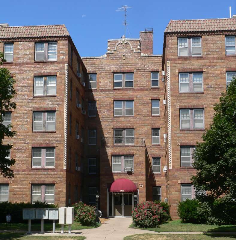 Palisade Apartments, located at 1035 S. 17th Street in Lincoln, Nebraska; seen from the east.