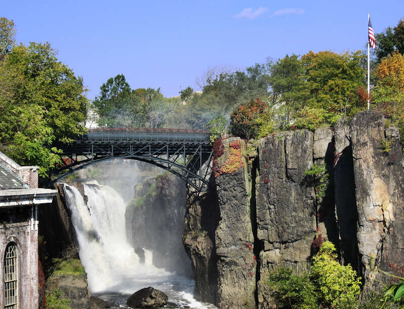 Passaic River.  NJ.   These falls were arguably the  most important reason for the industrial revolution in northern New Jersey.   They powered a huge industrial complex that, unfortunately, lies mostly silent today.  
I've seen photos of the falls,