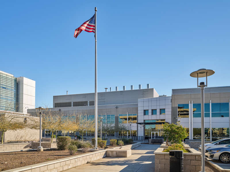 The Phoenix Police Department (PPD) crime laboratory at 621 West Washington Street in Phoenix, Arizona. The crime lab has over 140 staff processing evidence, forensic science, firearms analysis, toxicology, and crime scene response.
