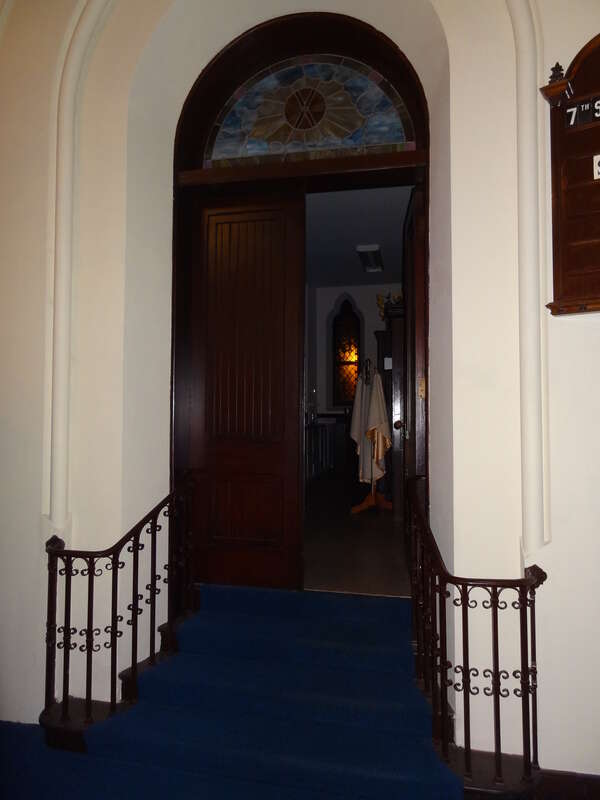 The sacristy of Saint Anne's Episcopal Church, with vestments visible within.  Located at 8 Kirk Street Lowell, Massachusetts.