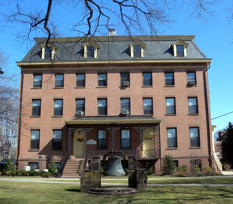 Looking east at Seibert Hall on a sunny early afternoon.