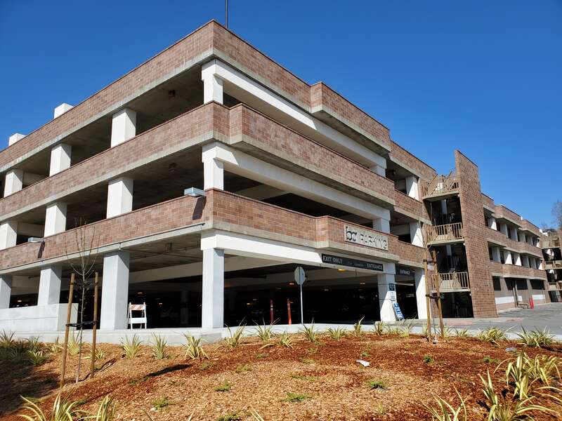 South corner of the El Cerrito del Norte station parking garage in March 2021