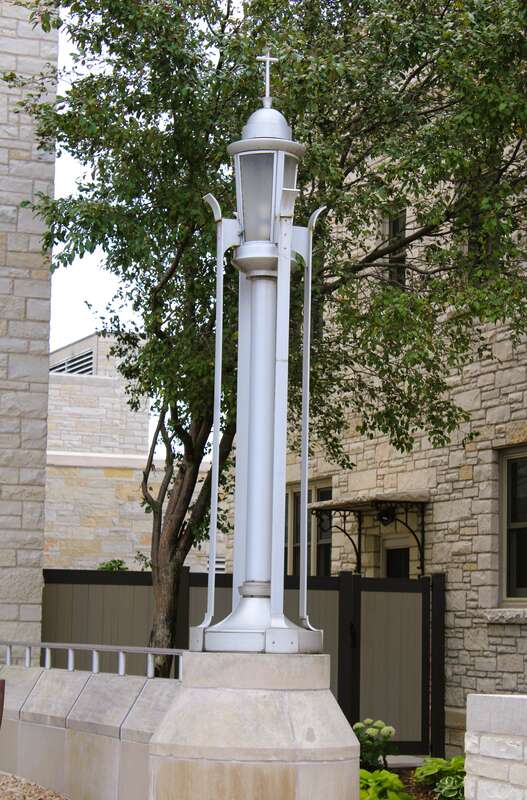 One of the lanterns in front of the Cathedral of Saint Joseph the Workman in La Crosse, Wisconsin.