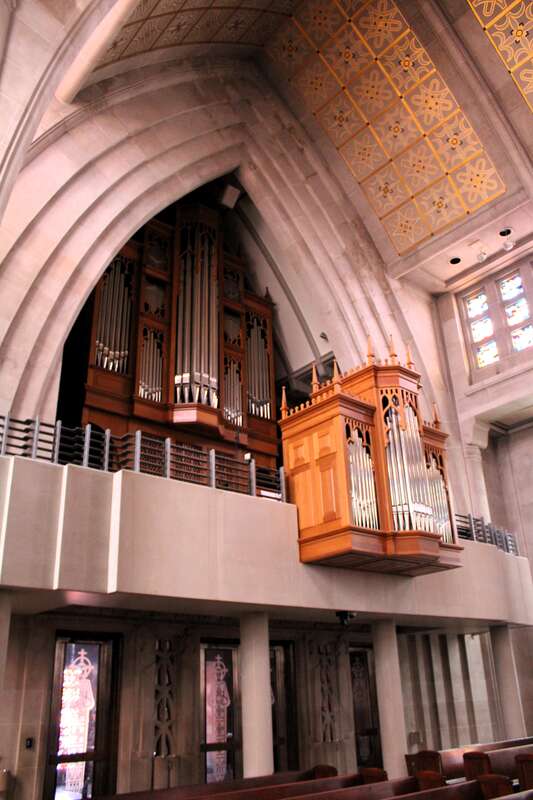 The pipe organ in the Cathedral of Saint Joseph the Workman in La Crosse, Wisconsin.