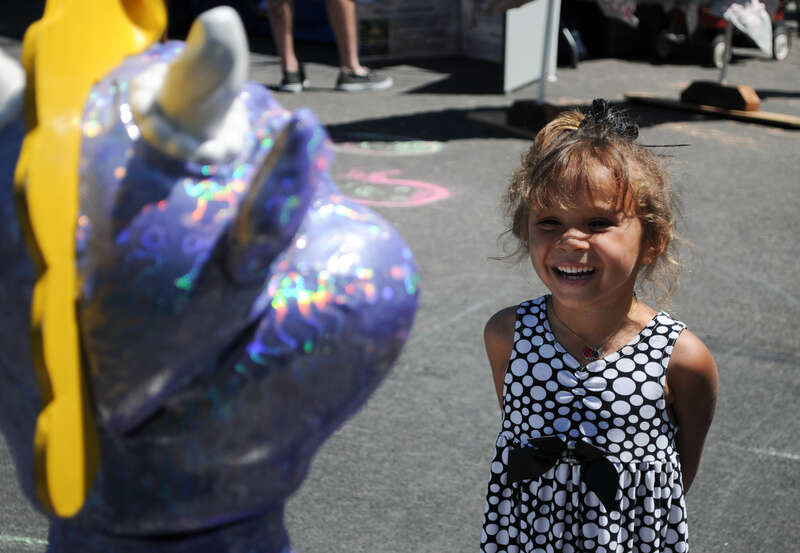 STOCKTON, Calif. (May 1, 2011) – Corps water safety mascot Seamoor the sea serpent explains the importance of life jackets at the first-ever Stockton Steelhead Festival here May 1. New Hogan Dam, managed by the U.S. Army Corps of Engineers Sacramento