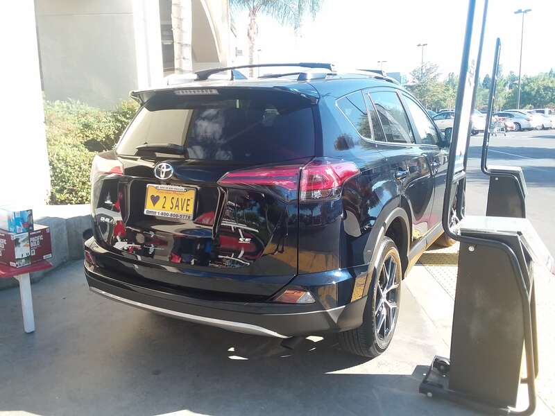 This is a Toyota RAV4 2018 (XA40) CUV back quarter view. Manufactured in Obu, Aichi, Japan.
