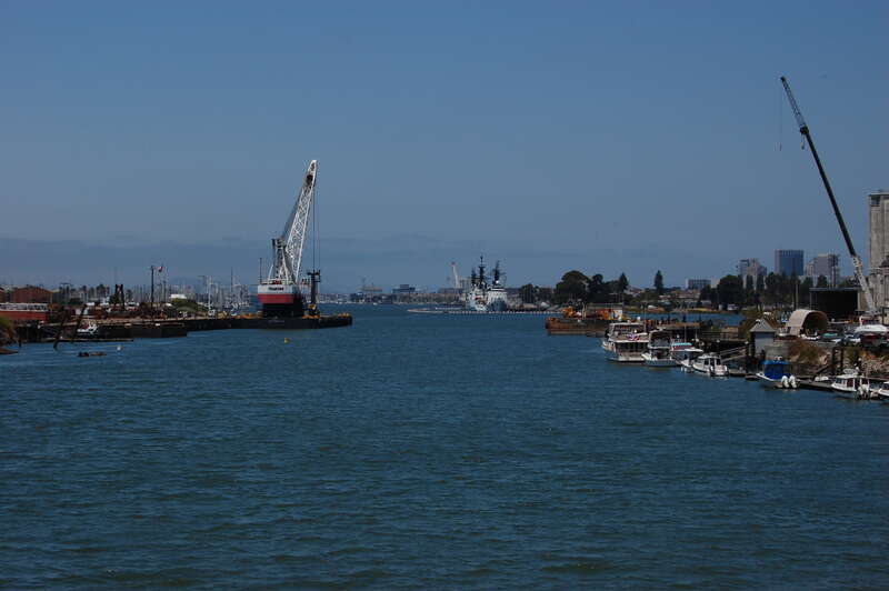 Tidal canal. View to North-West. Alameda, California, USA