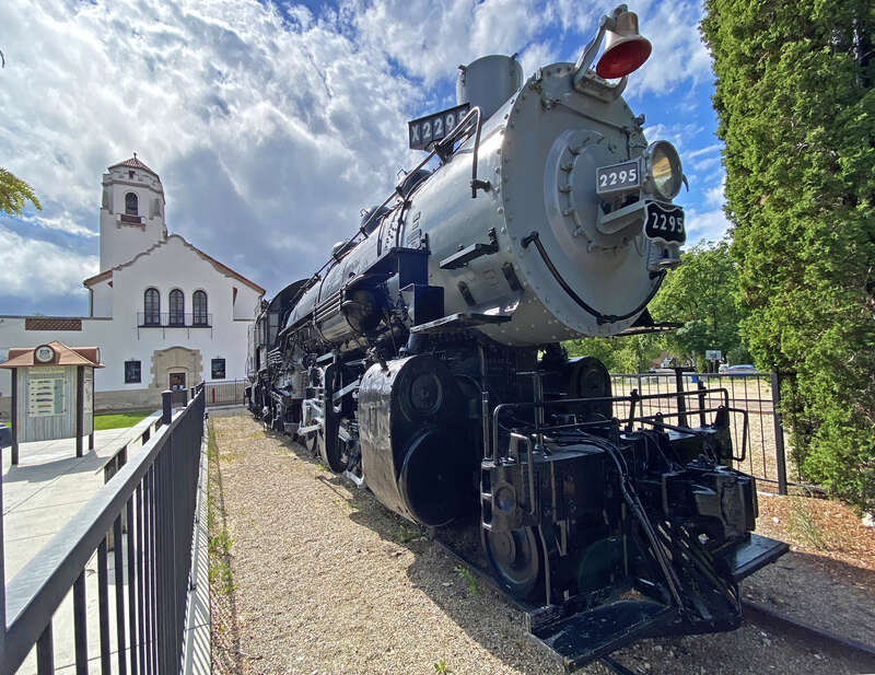 This is a American Locomotive Company, Brooks Works engine built June 1920. It has 62 inch drivers. It was used to haul freight between Cheyenne and Laramie WY. It was the last steam between Pocatello and Boise ID. The engine was donated by UP to the