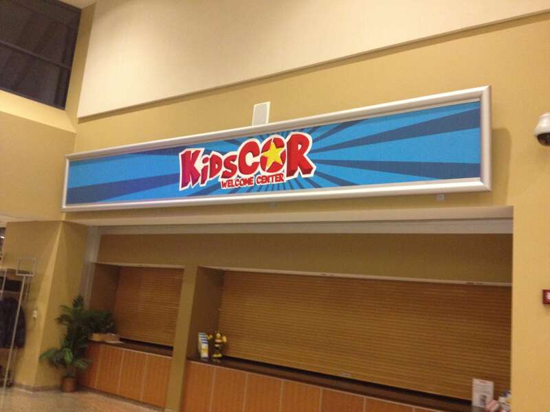 Interior shot of the United Methodist Church of the Resurrection in Leawood, Kansas showing &quot;KidsCOR check-in center)