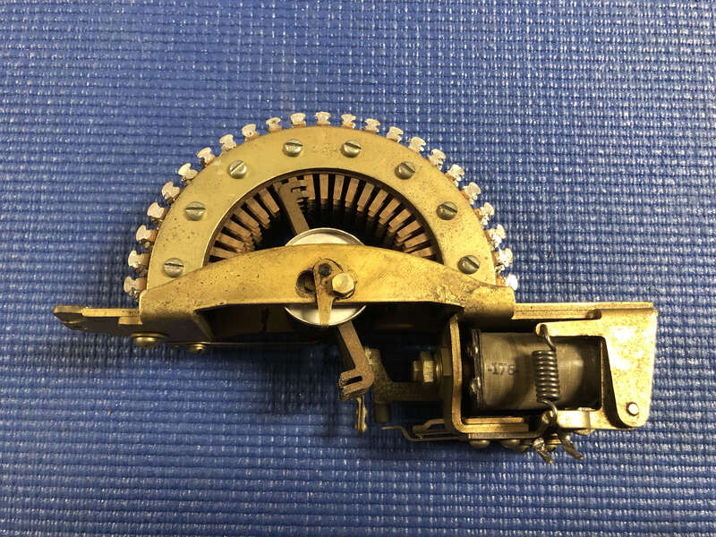 WE 206A stepping switch, a device used in telephone switching equipment, with 6 layers and 25 positions. On display at the Telephone Museum, Waltham, Massachusetts, USA