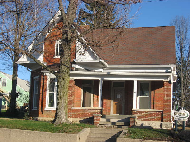 Front of the house located at 612 N. Walnut Street in Bloomington, Indiana, United States.  Built in 1900, it is part of the locally-designated Cottage Grove Historic District.