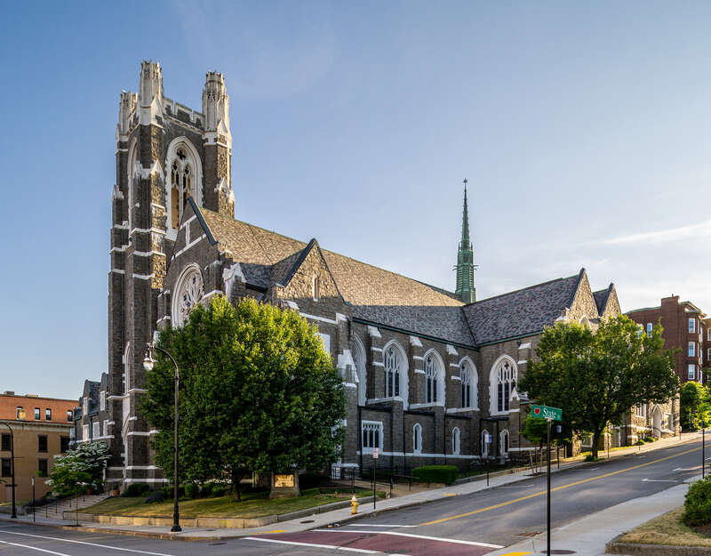 Wesley United Methodist Church, 114 Main Street, Worcester  MA. Built between 1925 and 1927.