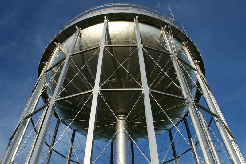 A water tower in Burlington, North Carolina.