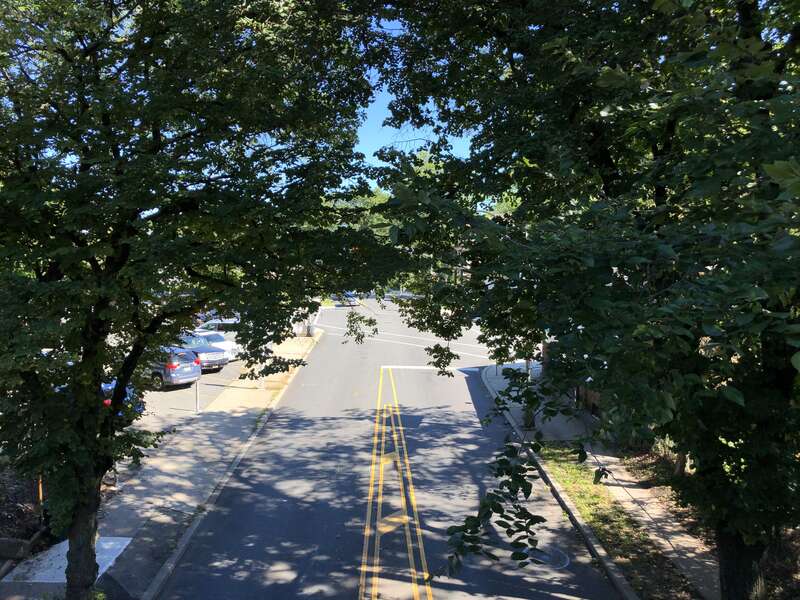 View north along Essex County Route 509 (Grove Street) from the overpass for the rail line just north of Lafayette Avenue in East Orange, Essex County, New Jersey