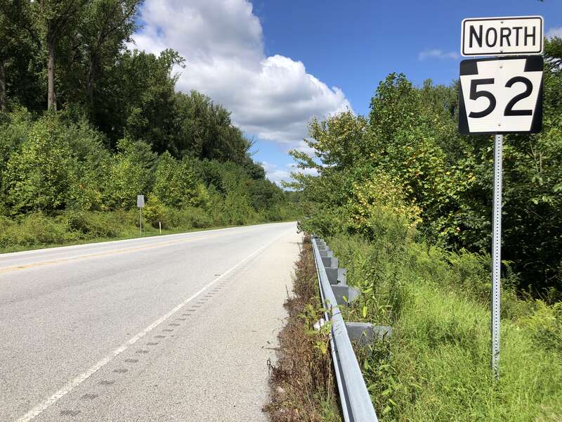 View north along Pennsylvania State Route 52 (Lenape Road) just north of U.S. Route 1 (Baltimore Pike) in Kennett Township, Chester County, Pennsylvania