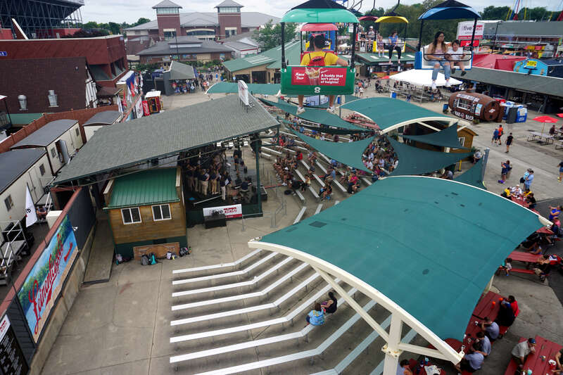 The Bank Five Nine Amphitheater as viewed from the SkyGlider at the 2023 Wisconsin State Fair at the Wisconsin State Fair Park in West Allis, Wisconsin (United States).