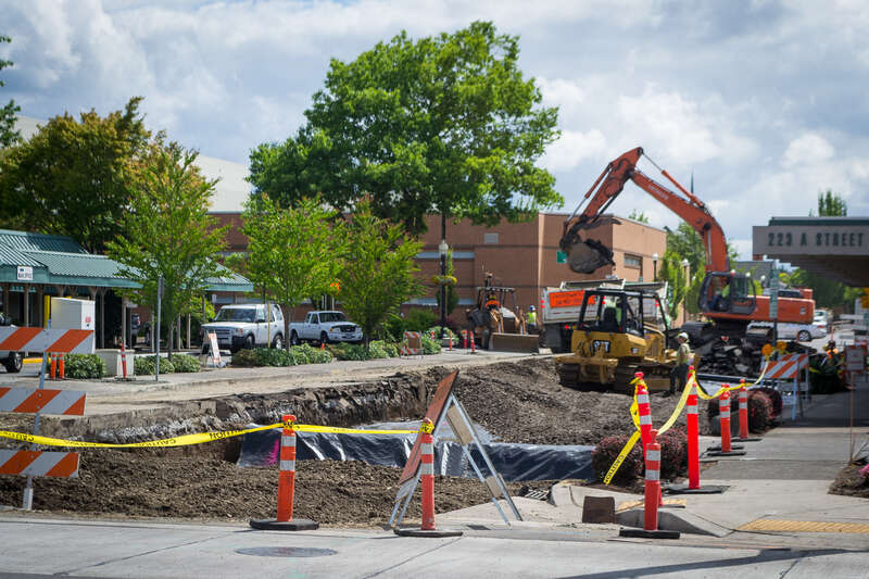 Street repairs on A Street in Springfield, Oregon