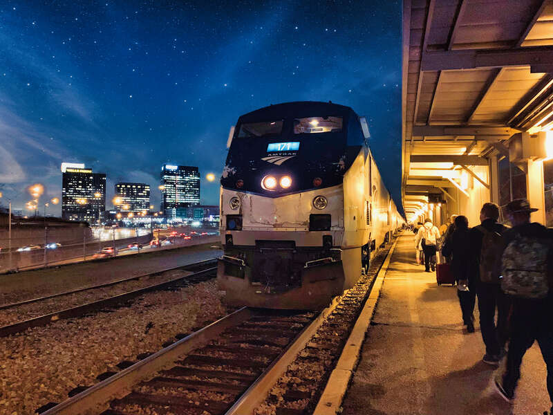 Amtrak's Crescent arrives at Peachtree station in Atlanta, Georgia