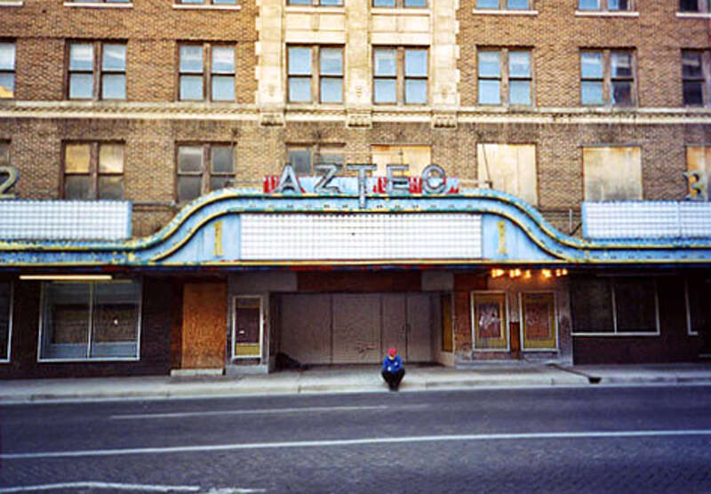 Outside of Aztec Theatre in San Antonio, Texas, USA, when closed before renovations. Photo taken on 21 December 2003.