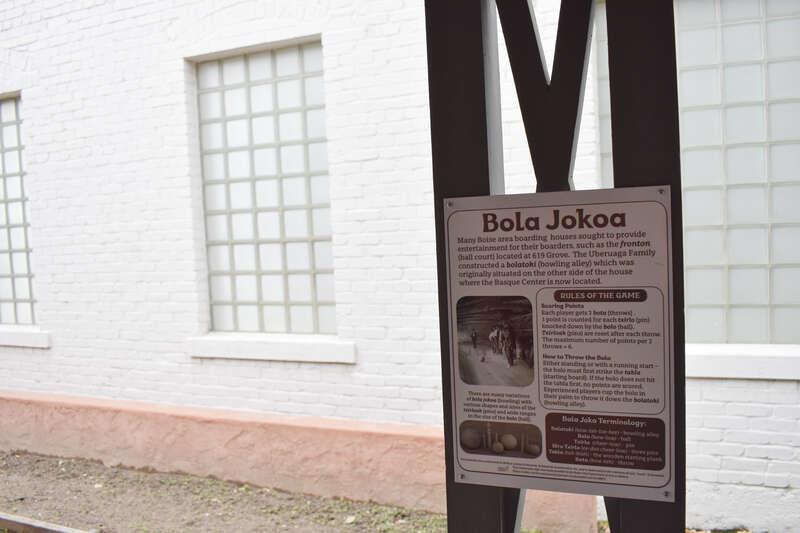 Bola jokoa is a Basque bowling game, here explained at the Cyrus Jacobs-Uberuaga House (1864) in Boise, Idaho, at the Basque Museum &amp;amp; Cultural Center.