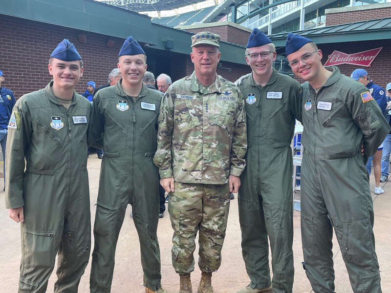 Chief of Space Operations Gen. John W. &quot;Jay&quot; Raymond poses for a photo with U.S. Air Force Academy cadets. (Courtesy Photo)