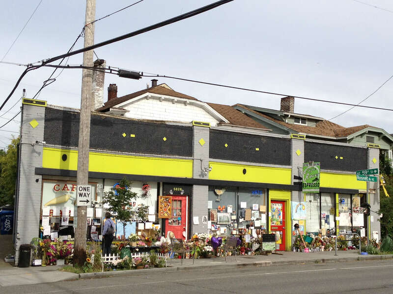 Exterior of Café Racer, 5828 Roosevelt Way N.E., Seattle. On May 30, a gunman shot four patrons and the chef here. Only the chef survived.