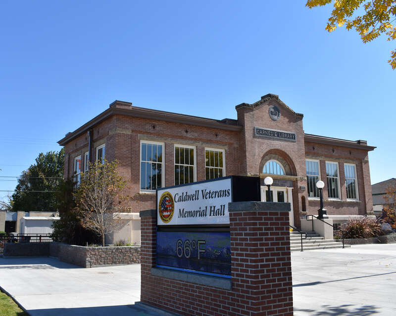 The Caldwell Carnegie Library, reopened in 2017 as the Caldwell Veterans Memorial Hall in Caldwell, Idaho.