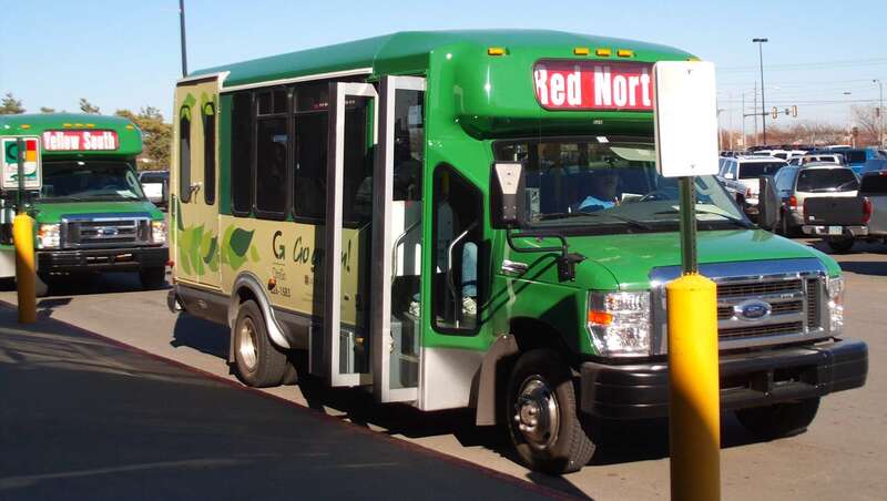CityGo buses parked for passengers outside Walmart in Salina, Kansas.