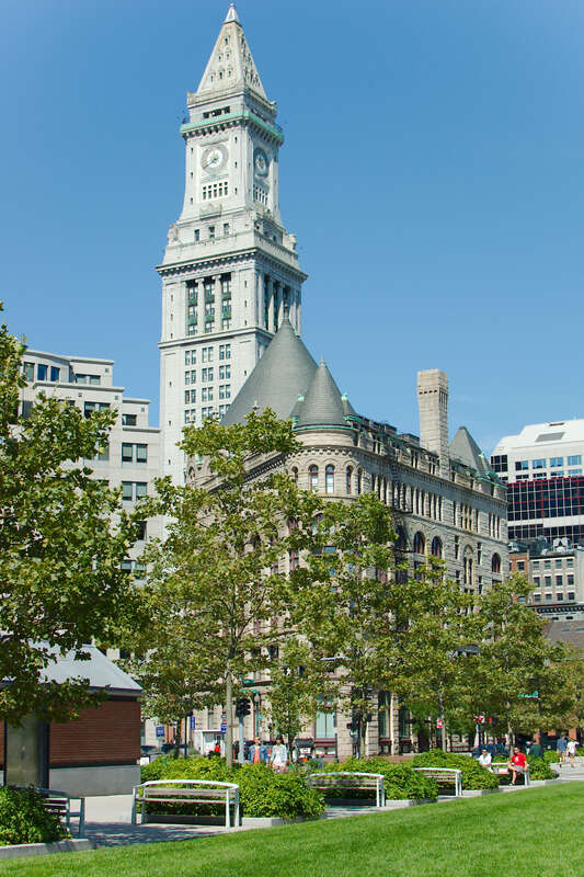 Boston's Custom House Tower seen from the Rose Kennedy Greenway.
