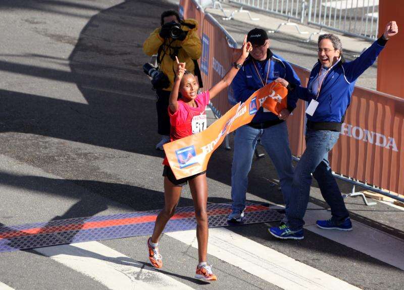 Fatuma Sado of Ethiopia, winner of the 2012 LA Marathon. Related photo post: &amp;lt;a href=&quot;http://michaeldorausch.com/2012-los-angeles-marathon-winner-photos/&quot; rel=&quot;nofollow&quot;&amp;gt;2012 Los Angeles Marathon Winner Photos&amp;lt;/a&amp;gt;