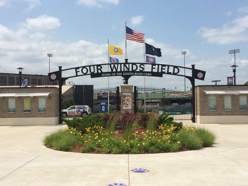 Entrance to Four Winds Field at Coveleski Stadium, home of the South Bend Cubs, in South Bend, Indiana. Photo taken on 2 July 2015.