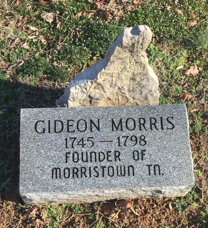 The tombstone of Gideon Morris, the founder of Morristown, Tennessee, taken in January 2019. Though the tombstone states his birth-year to be 1745, many other records have it as 1756.