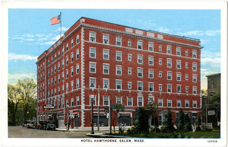 Hawthorne Hotel 18 Washington Square West Salem, Massachusetts This postcard shows a view of the Hotel Hawthorne in Salem, Massachusetts, from Hawthorne Boulevard. Published by American Art Post Card Co, Boston, Mass; and Curt Teich Co., Chicago,