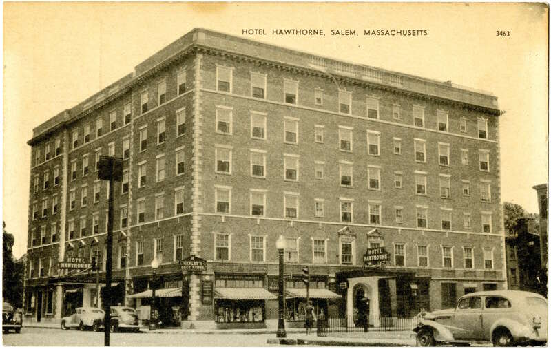 Hawthorne Hotel 18 Washington Square West Salem, Massachusetts This postcard shows a view of the Hotel Hawthorne in Salem, Massachusetts, form Hawthorne Boulevard. Published by American Art Post Card Co., Brookline, Mass.