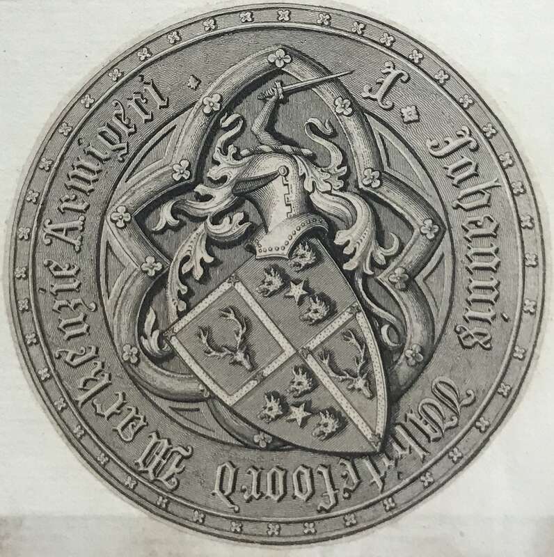 Armorial bookplate of John Whitefoord Mackenzie (1794–1884), Scottish solicitor and antiquarian.