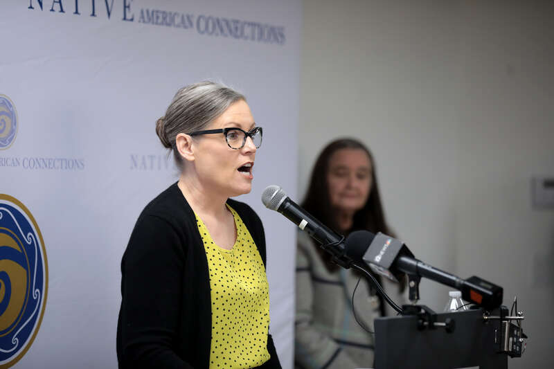 Governor Katie Hobbs and Diana Yazzie Devine speaking with attendees at the grand opening of Homebase hosted by Native American Connections in Surprise, Arizona.

Please attribute to Gage Skidmore if used elsewhere.