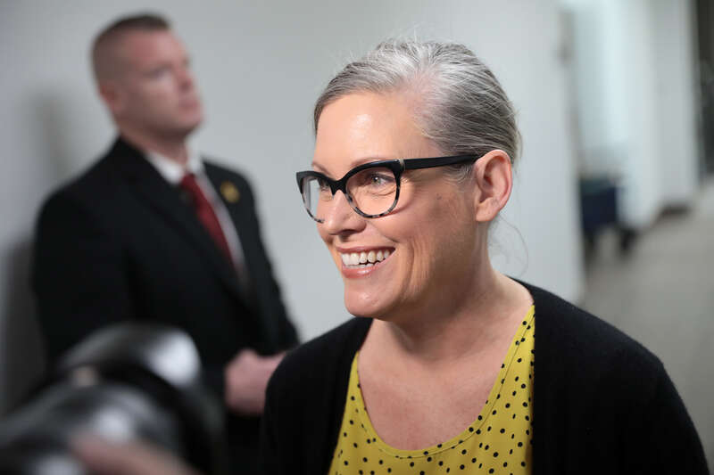 Governor Katie Hobbs speaking with the media after the grand opening of Homebase hosted by Native American Connections in Surprise, Arizona.

Please attribute to Gage Skidmore if used elsewhere.