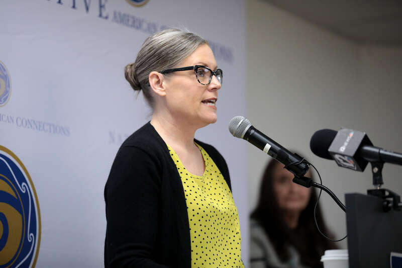 Governor Katie Hobbs speaking with attendees at the grand opening of Homebase hosted by Native American Connections in Surprise, Arizona.

Please attribute to Gage Skidmore if used elsewhere.