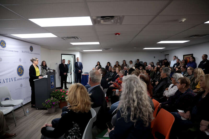 Governor Katie Hobbs speaking with attendees at the grand opening of Homebase hosted by Native American Connections in Surprise, Arizona.

Please attribute to Gage Skidmore if used elsewhere.