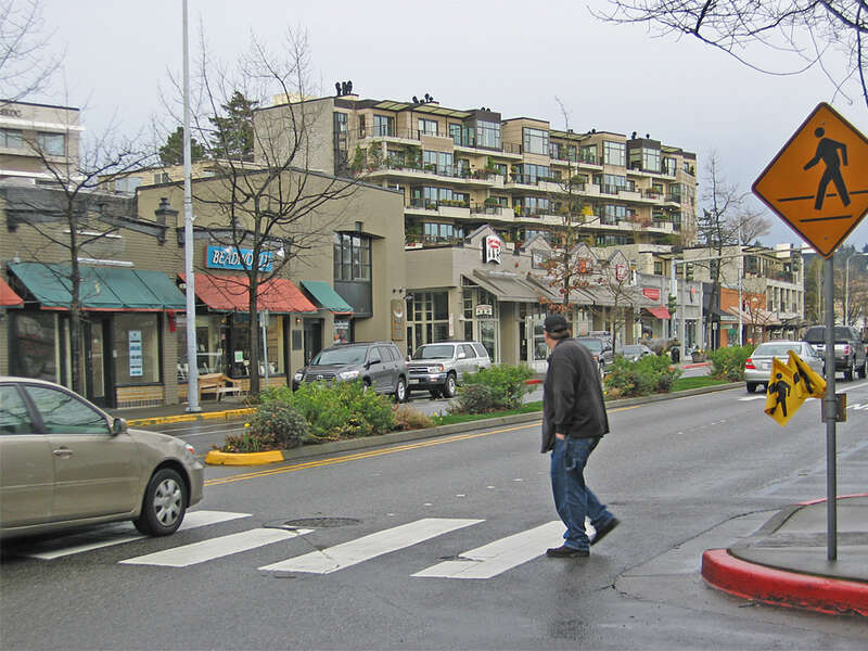 Pedestrian without crossing flag faces possibility of accident in Downtown Kirkland.
This work is licensed under a
Creative Commons Attribution 3.0 United States License.

Please Attribute to: Brett VA