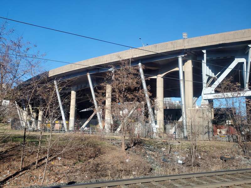 The Lincoln Tunnel viewed from an HBLR train in December 2024