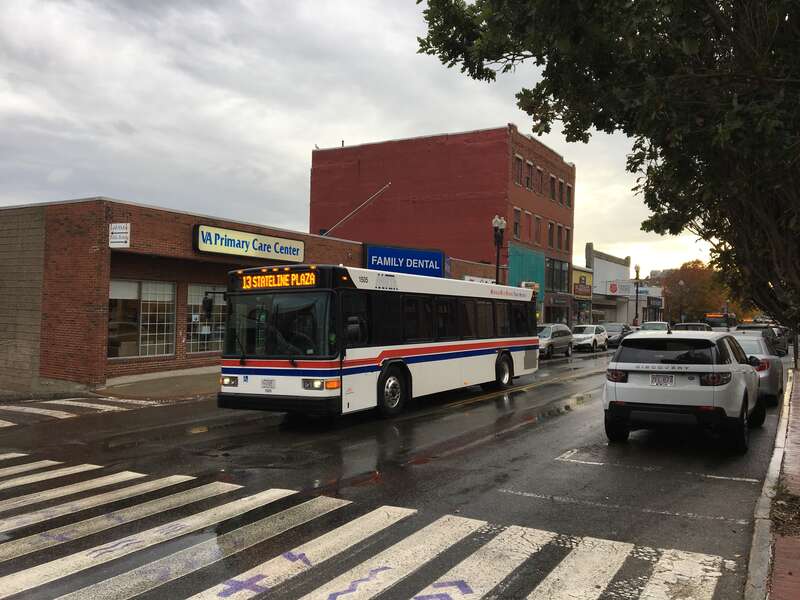 MVRTA route 13 bus on Merrimack Street in Haverhill in November 2017