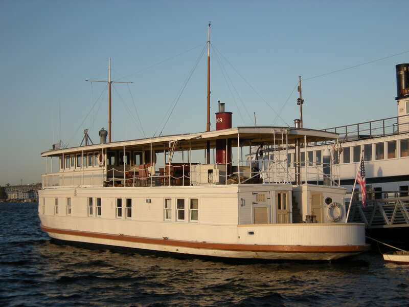 MV Lotus, normally moored in Olympia, Washington, visiting the Historic Ships Wharf, Seattle, Washington. The 1909 boat is listed on the National Register of Historic Places.