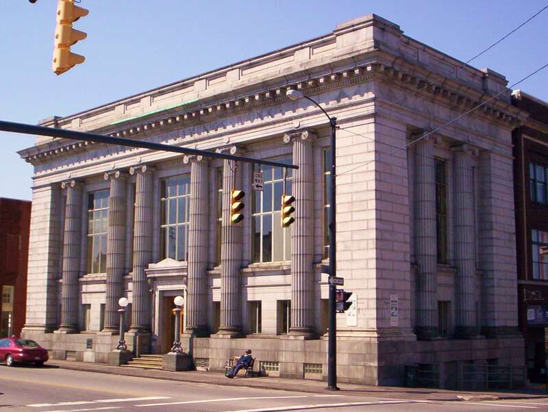 National Register of Historic Places Mansfield Savings Bank building in downtown Mansfield, Ohio, USA.