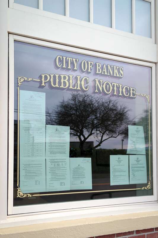 Public notices at City Hall in Banks, Oregon